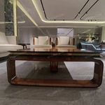 Luxury Rectangular Coffee Table with Premium Burl Veneer and Elegant Open Base